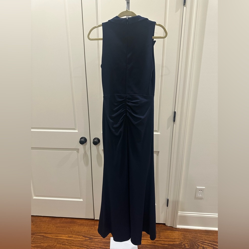 Betsy & Adam dress Candace long v neck high low cascade navy size 6 - Picture 7 of 7